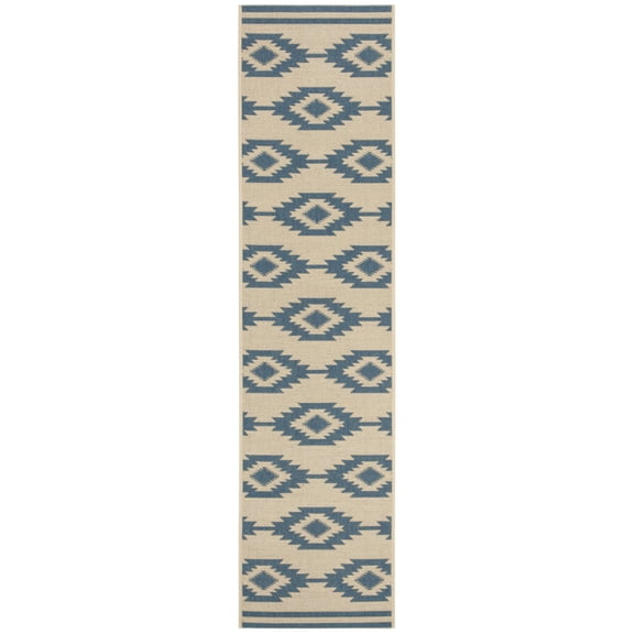SAFAVIEH Beach House Vasiliki Geometric Indoor/Outdoor Runner Rug, Blue/Creme, 2'2" x 8'