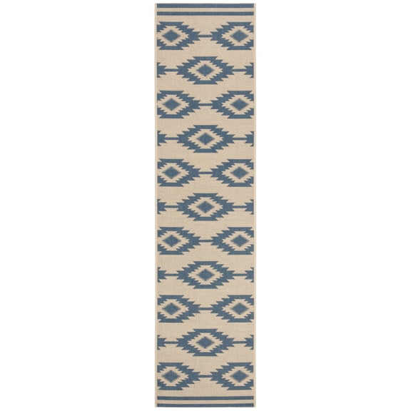 SAFAVIEH Beach House Vasiliki Geometric Indoor/Outdoor Runner Rug, Blue/Creme, 2'2" x 8'