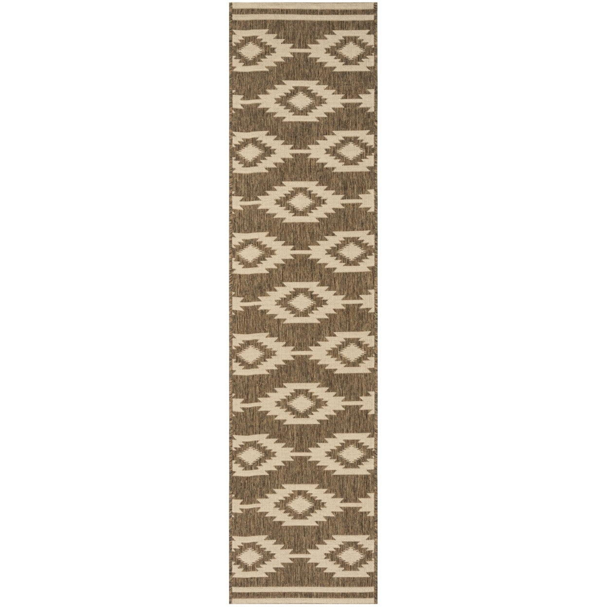 Cream and Beige Southwestern Indoor/Outdoor Runner Rug 2' x 8'