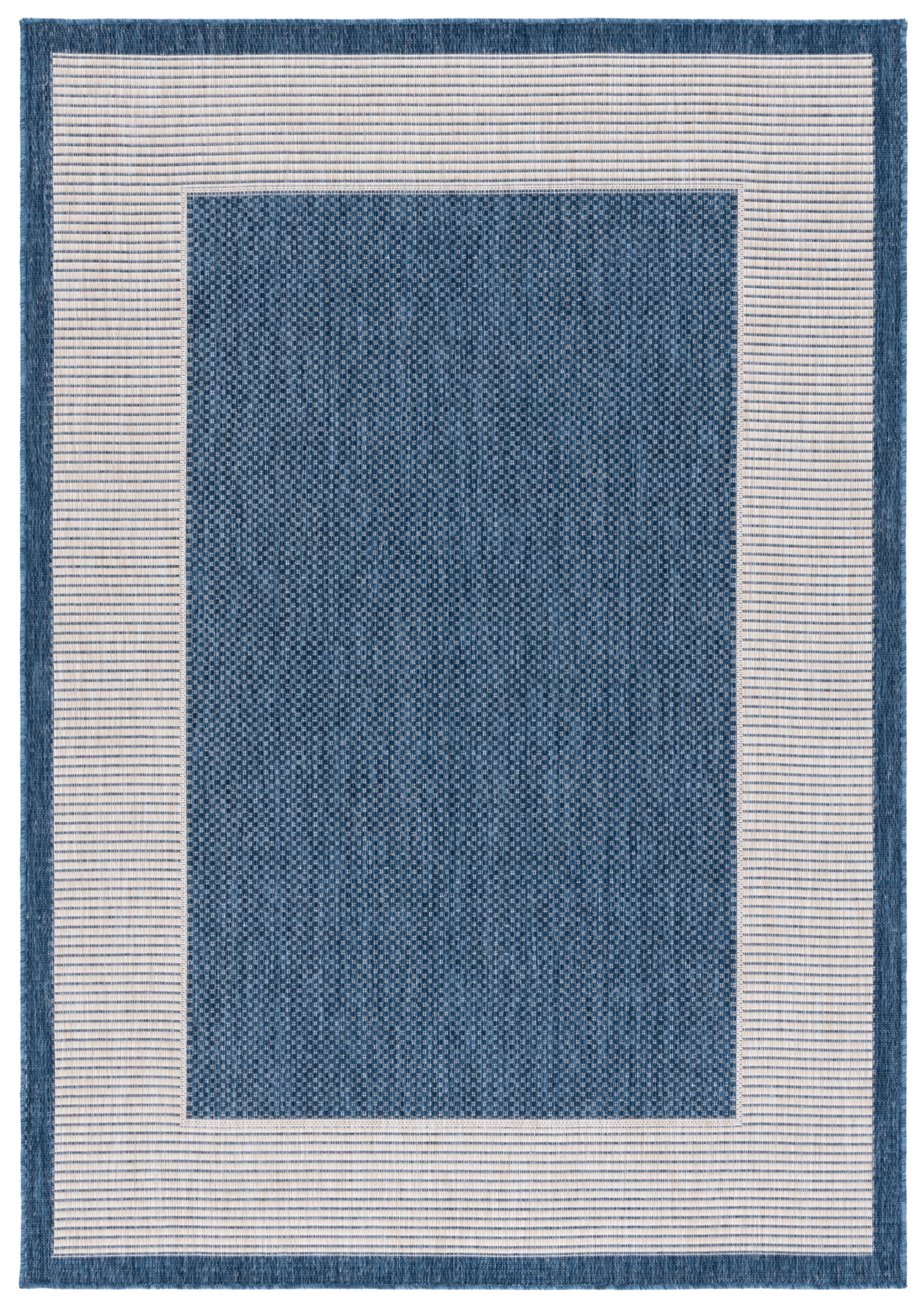 Blue and Ivory Synthetic Rectangular Indoor/Outdoor Area Rug