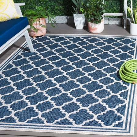 SAFAVIEH Beach House Wendy Geometric Indoor/Outdoor Area Rug, Blue/Ivory, 5'3" x 7'6"