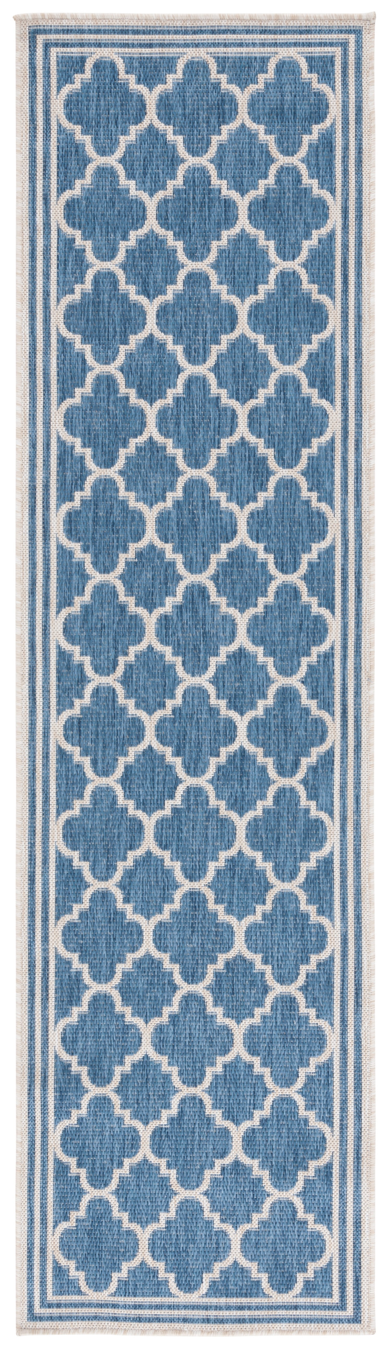SAFAVIEH Beach House Wendy Geometric Indoor/Outdoor Runner Rug, Blue/Ivory, 2'2" x 8'