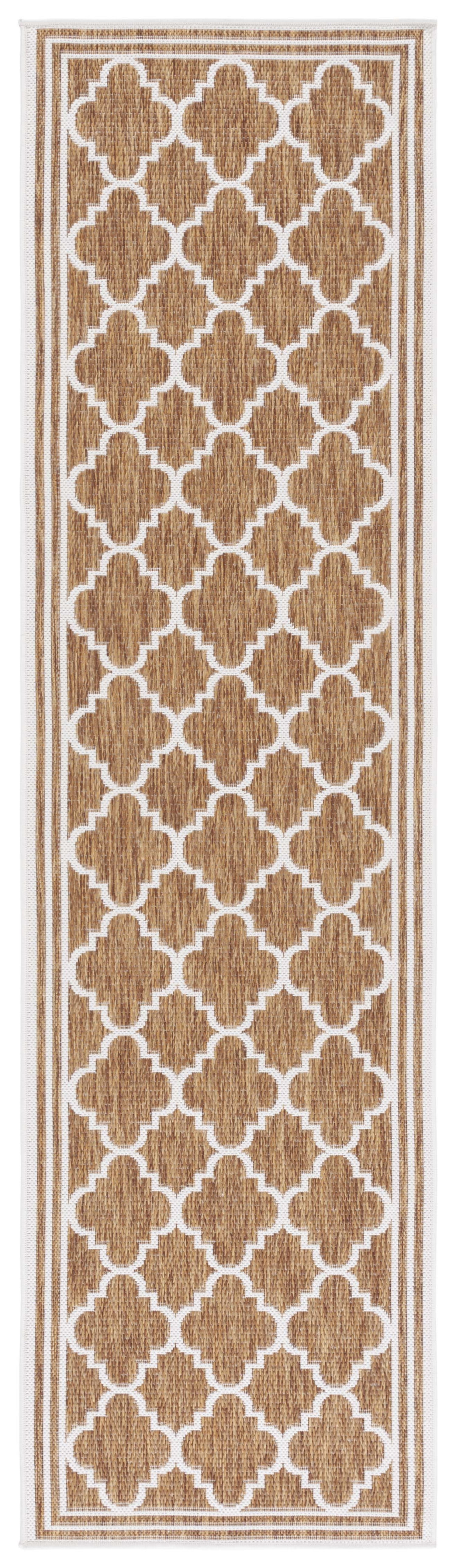 SAFAVIEH Beach House Wendy Geometric Indoor/Outdoor Runner Rug, Brown/Ivory, 2'2" x 10'