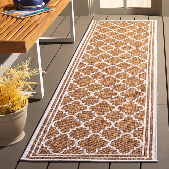SAFAVIEH Beach House Wendy Geometric Indoor/Outdoor Runner Rug, Brown/Ivory, 2'2" x 6'