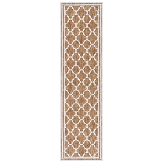 SAFAVIEH Beach House Wendy Geometric Indoor/Outdoor Runner Rug, Brown/Ivory, 2'2" x 8'