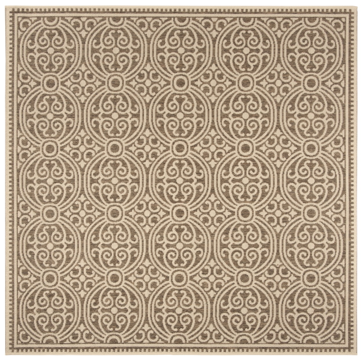 Cream and Beige Medallion Square Indoor/Outdoor Rug