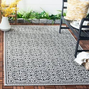 SAFAVIEH Beach House Wyon Medallion Indoor/Outdoor Area Rug Light Grey/Charcoal, 5'3" x 7'6"