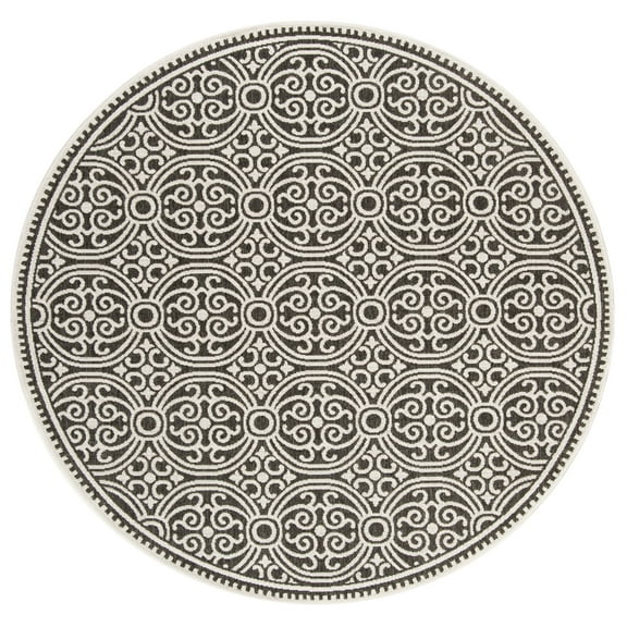 SAFAVIEH Beach House Wyon Medallion Indoor/Outdoor Area Rug Light Grey/Charcoal, 6'7" x 6'7" Round