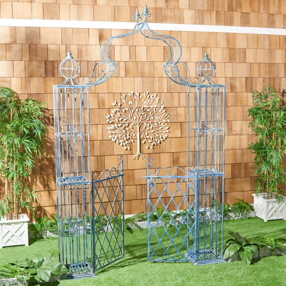 SAFAVIEH Beatrix Outdoor Patio Arbor with Door, Antique Blue