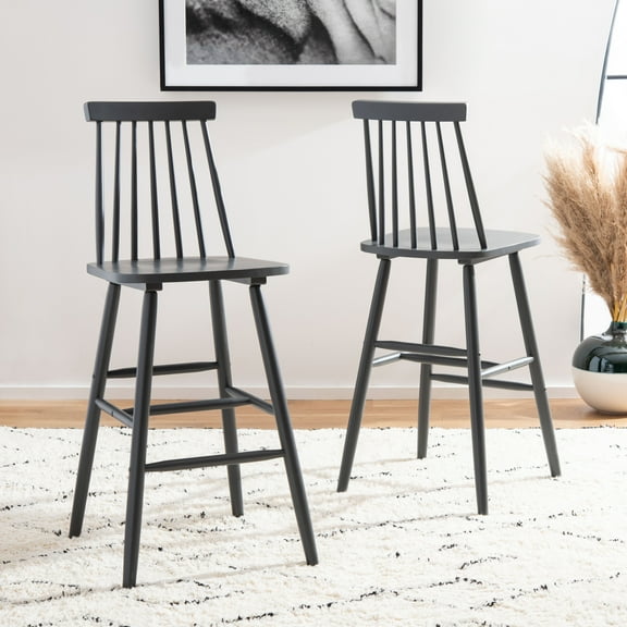 SAFAVIEH Beaufort Solid Spindle Back Bar Stool with Footrest, Grey
