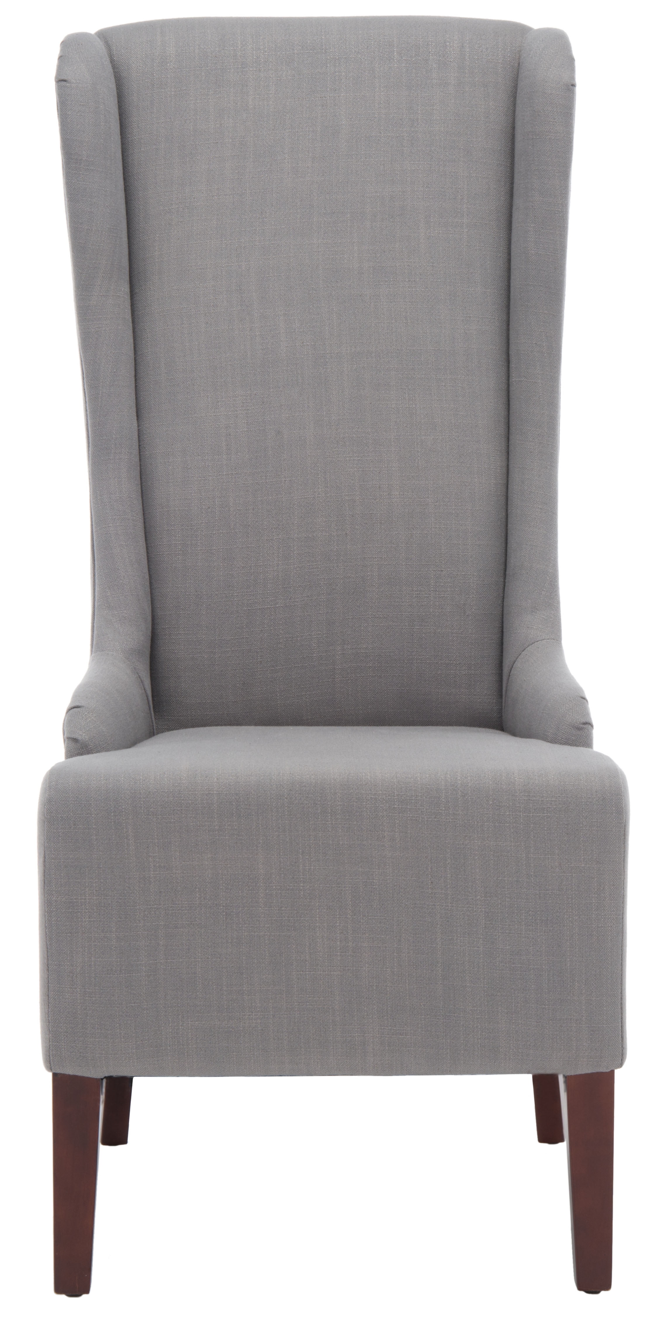 High-Back Arctic Grey Linen Upholstered Side Chair with Cherry Mahogany Legs