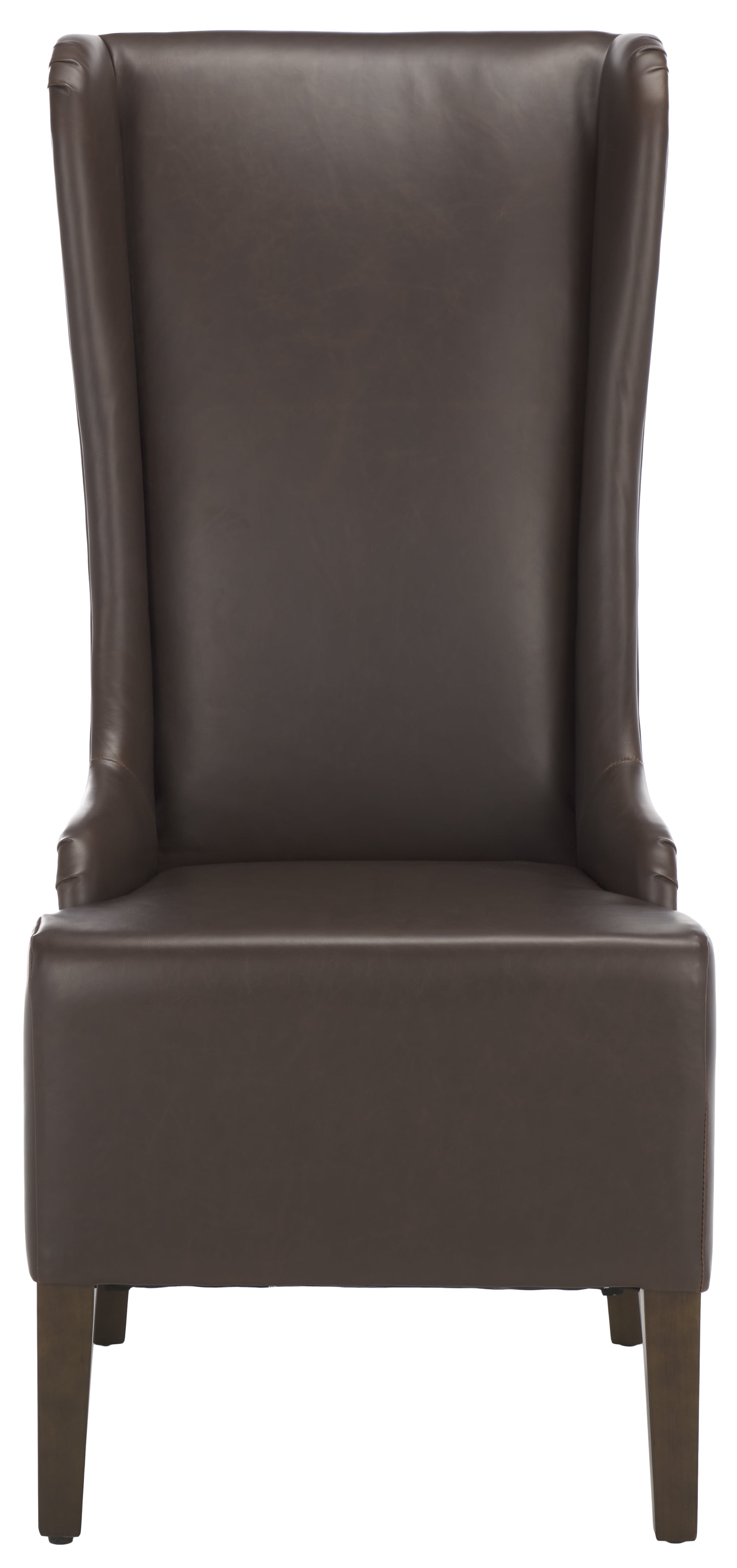 Antique Brown High Back Leather Upholstered Dining Side Chair