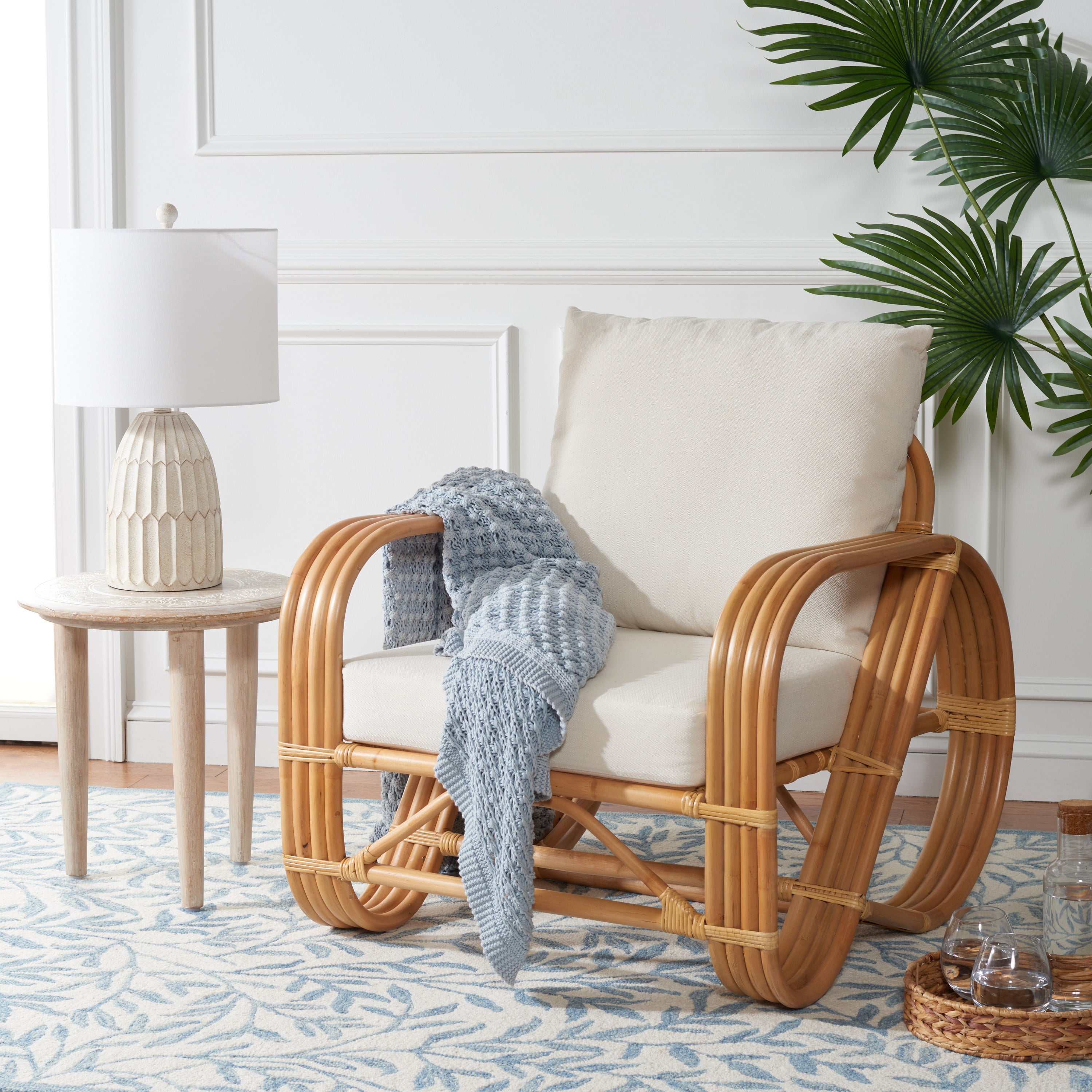 SAFAVIEH Beia Accent Chairs with Cushion, Natural/White in