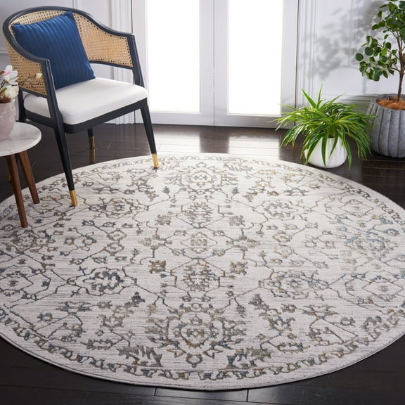 SAFAVIEH Bel Air Divna Abstract Polyester Area Rug, Beige/Gray, 6'7" x 6'7" Round