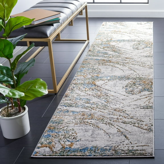 SAFAVIEH Bel Air Donnchad Abstract Runner Rug, Gray/Turquoise, 2'3" x 9'