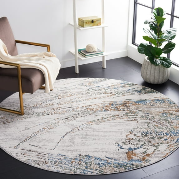 SAFAVIEH Bel Air Donnchad Abstract Area Rug, Gray/Turquoise, 6'7" x 6'7" Round