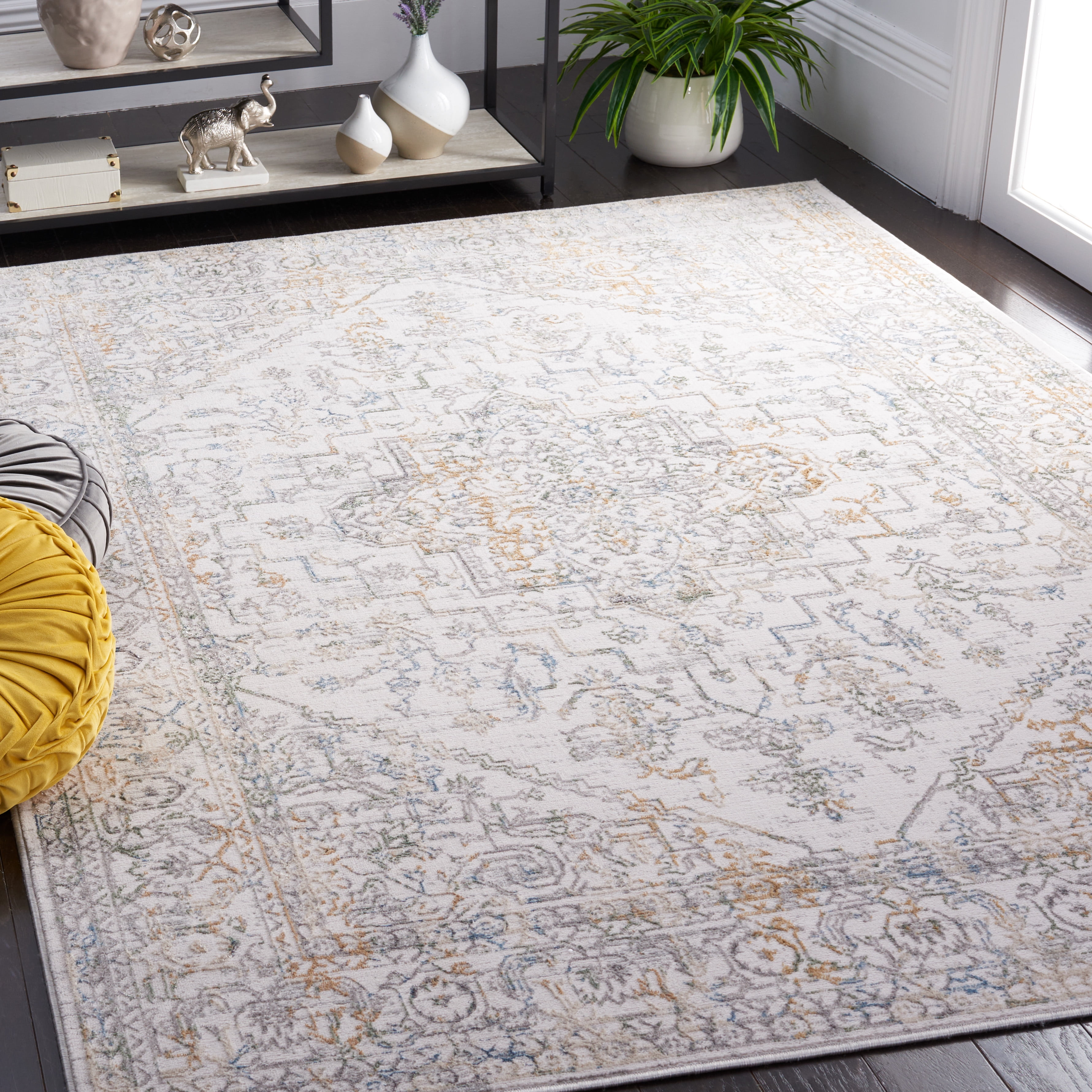 SAFAVIEH Bel Air Ezra Oriental Polyester Area Rug, Ivory/Gray, 8' x 10'