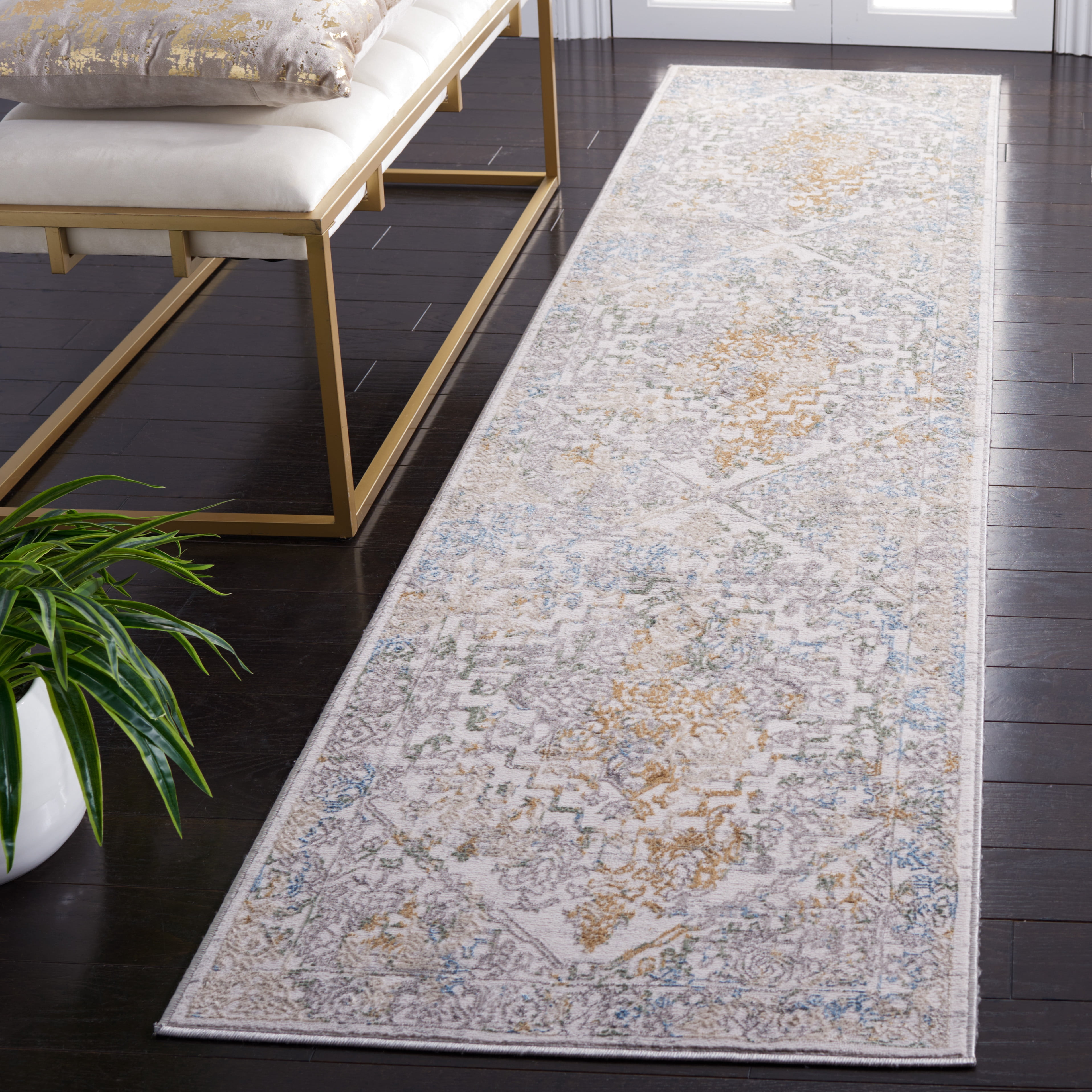 Polyester Runner Rugs SAFAVIEH Bel Air Ezra Oriental Polyester Runner Rug, Ivory/Gray, 2'3