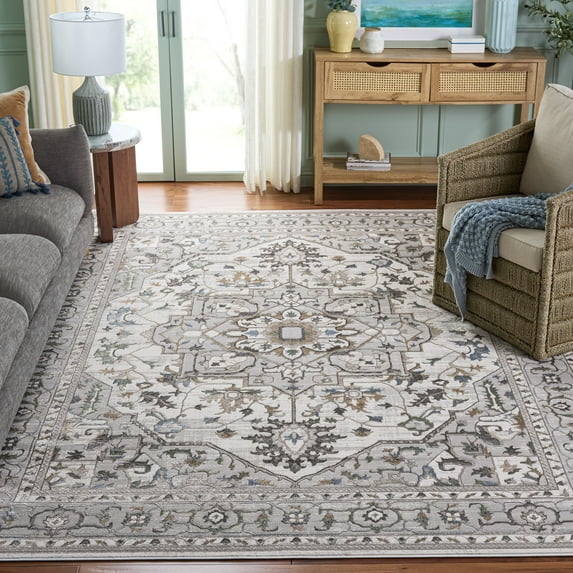 SAFAVIEH Bel Air Merlin Oriental Polyester Area Rug, Gray/Light Gray, 11' x 15'