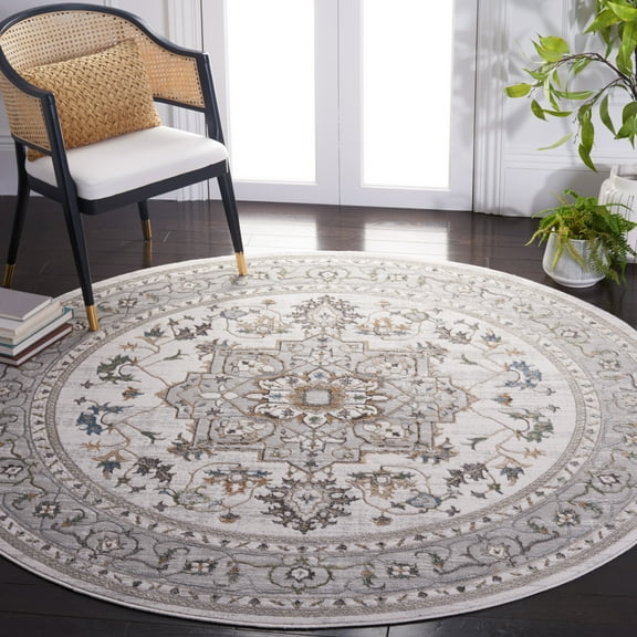 SAFAVIEH Bel Air Merlin Oriental Polyester Area Rug, Gray/Light Gray, 3' x 3' Round