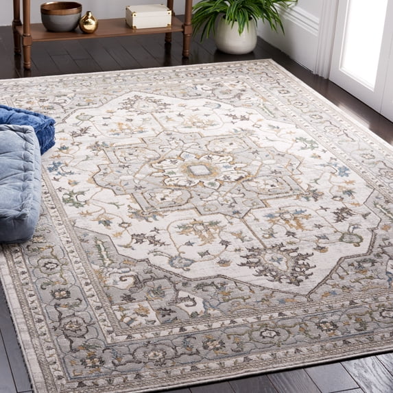 SAFAVIEH Bel Air Merlin Oriental Polyester Area Rug, Gray/Light Gray, 3' x 3' Square