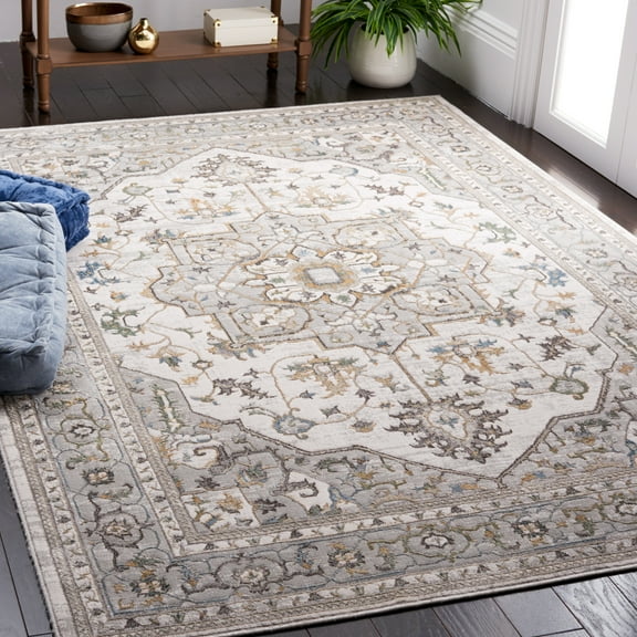 SAFAVIEH Bel Air Merlin Oriental Polyester Area Rug, Gray/Light Gray, 4'5" x 6'5"