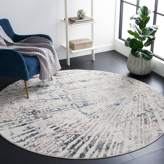SAFAVIEH Bel Air Navajo Abstract Area Rug, Gray/Turquoise, 6'7" x 6'7" Round