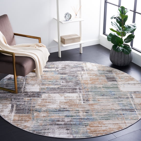 SAFAVIEH Bel Air Soho Abstract Area Rug, Dark Gray/Gold, 6'7" x 6'7" Round