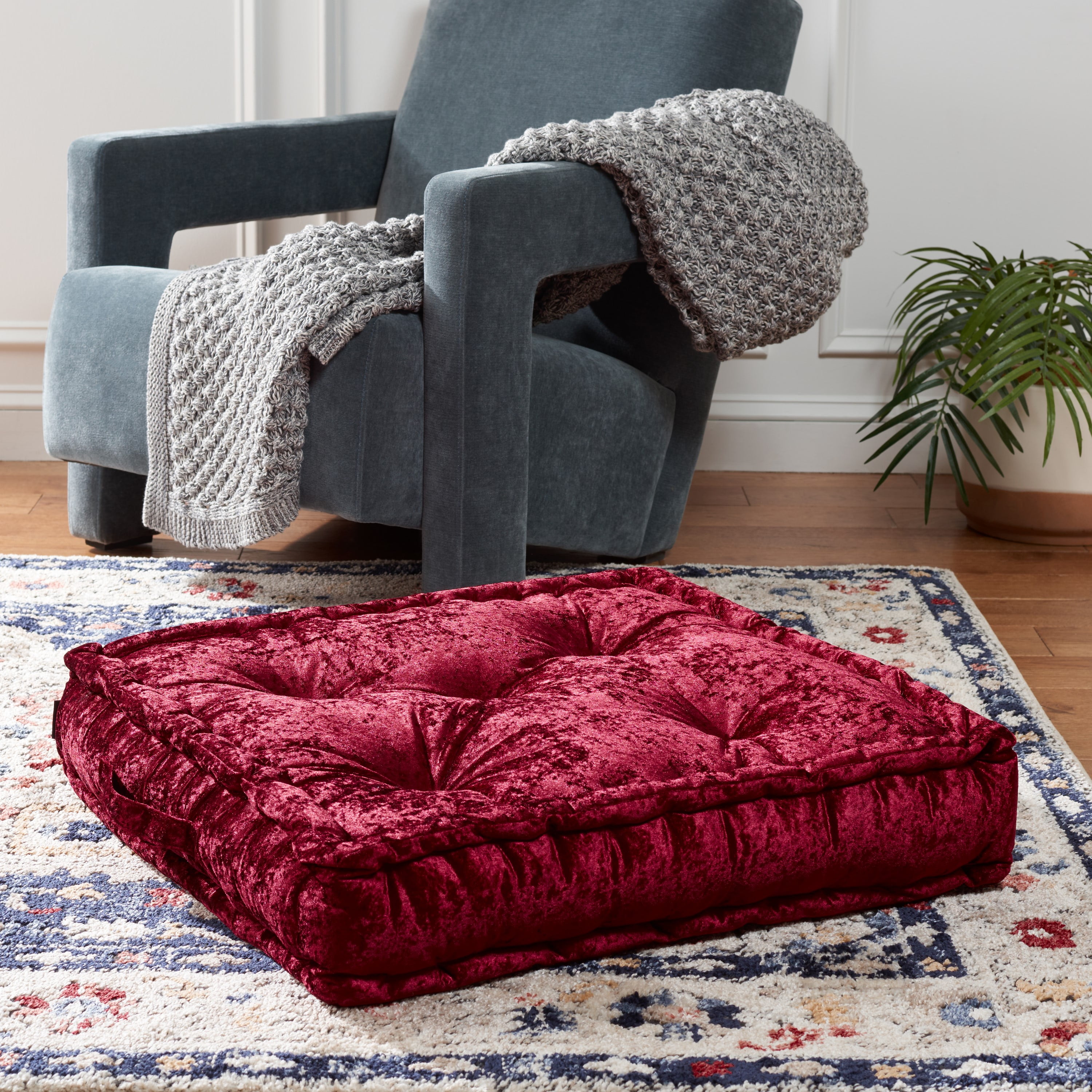 Belia Burgundy Polyester Square Throw Pillow Set