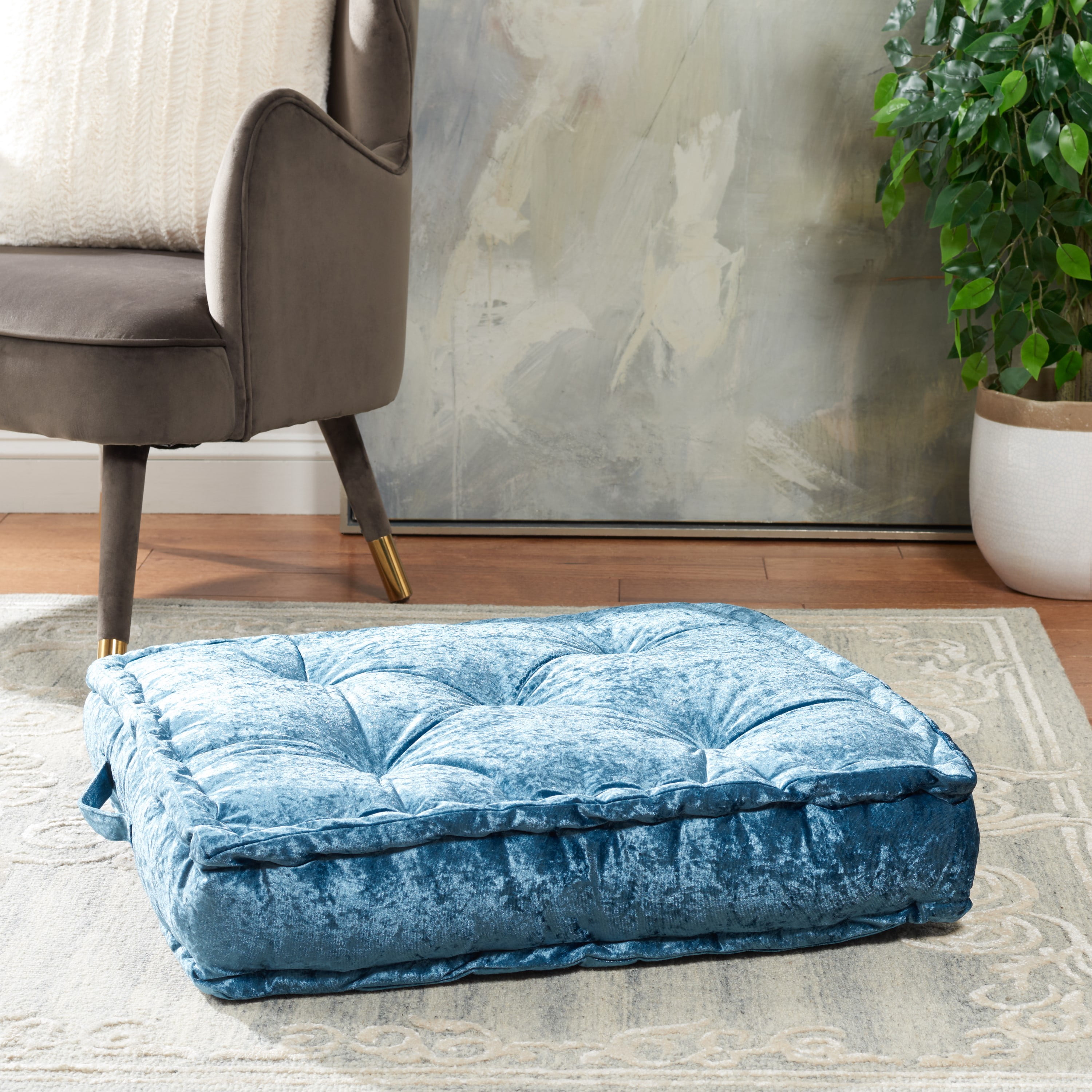 Belia Dark Turquoise Square Velvet Floor Pillow