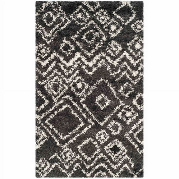 SAFAVIEH Belize Haven Abstract Plush Shag Area Rug, Charcoal/Ivory, 6'7" x 6'7" Square