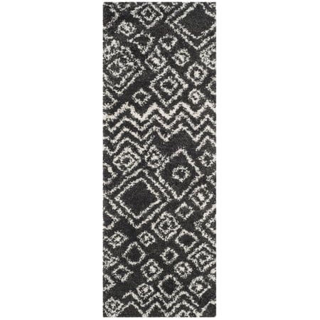 SAFAVIEH Belize Haven Abstract Plush Shag Runner Rug, Charcoal/Ivory, 2'3" x 11'