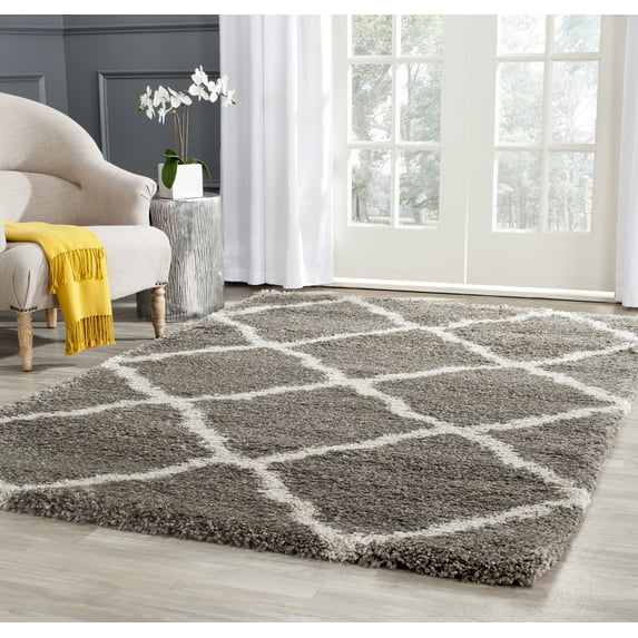 SAFAVIEH Belize Joisse Geometric Plush Shag Area Rug, Grey/Taupe, 6'7" x 6'7" Square