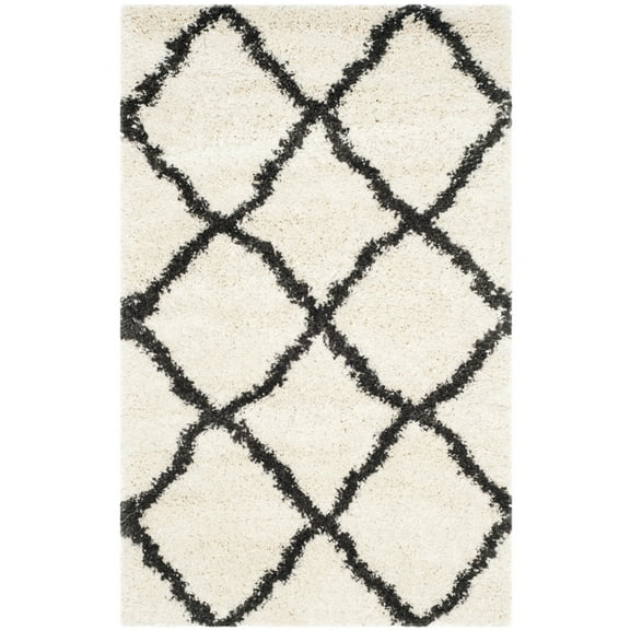 SAFAVIEH Belize Joisse Geometric Plush Shag Runner Rug, Ivory/Charcoal, 2'3" x 5'