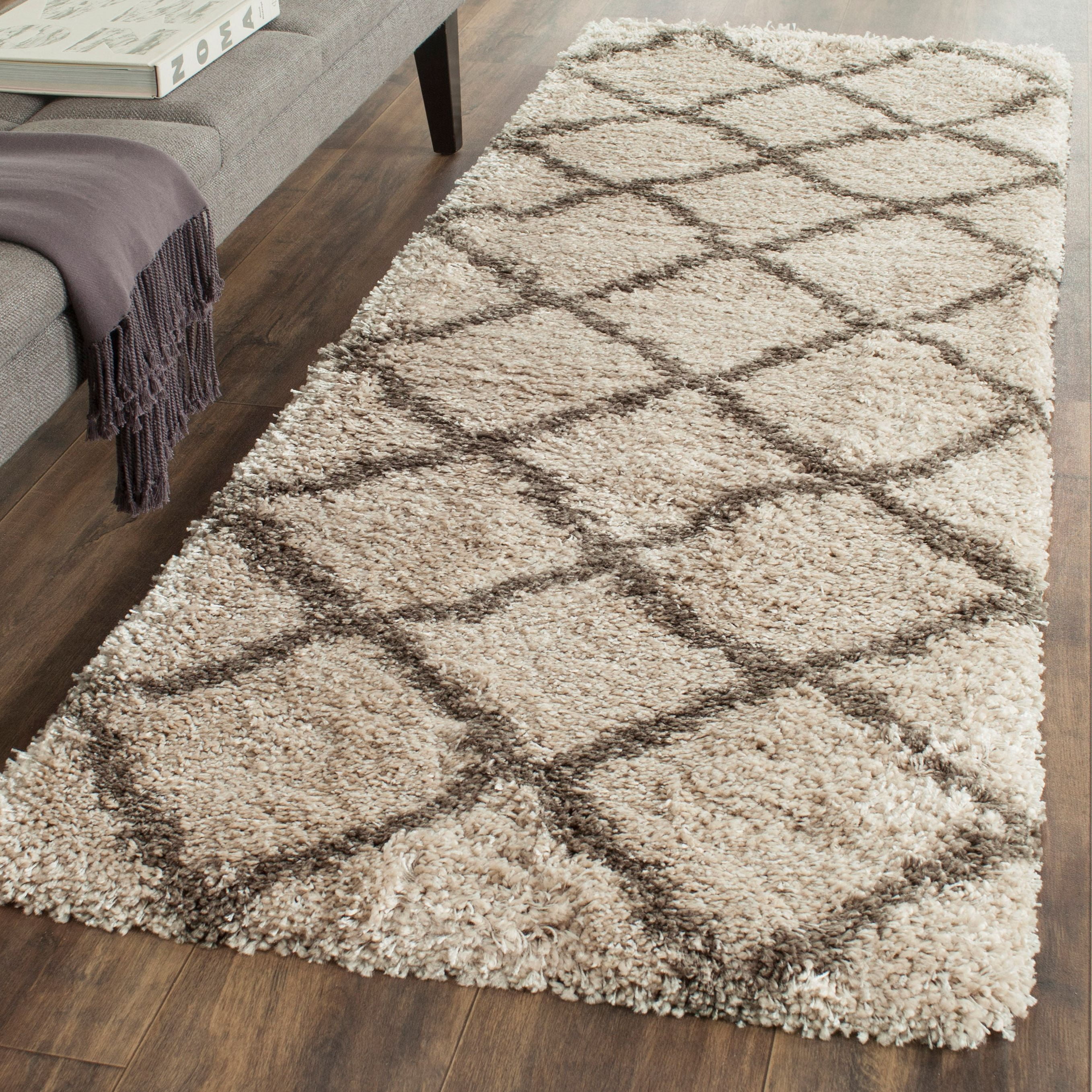 Taupe and Grey Geometric Shag Runner Rug, 2'3" x 11'