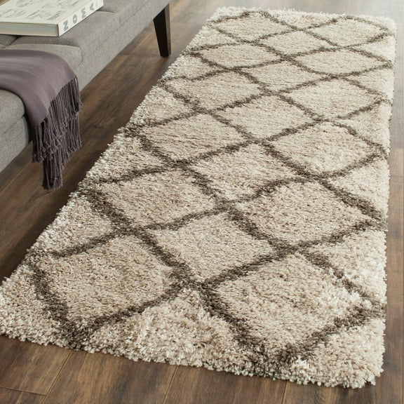 SAFAVIEH Belize Joisse Geometric Plush Shag Runner Rug, Taupe/Grey, 2'3" x 9'
