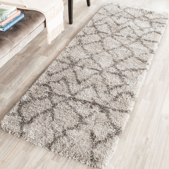 SAFAVIEH Belize Leann Abstract Plush Shag Runner Rug, Taupe/Grey, 2'3" x 5'