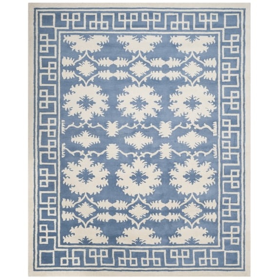 SAFAVIEH Bella Aliya Bordered Wool Area Rug, Blue/Ivory, 5' x 5' Round