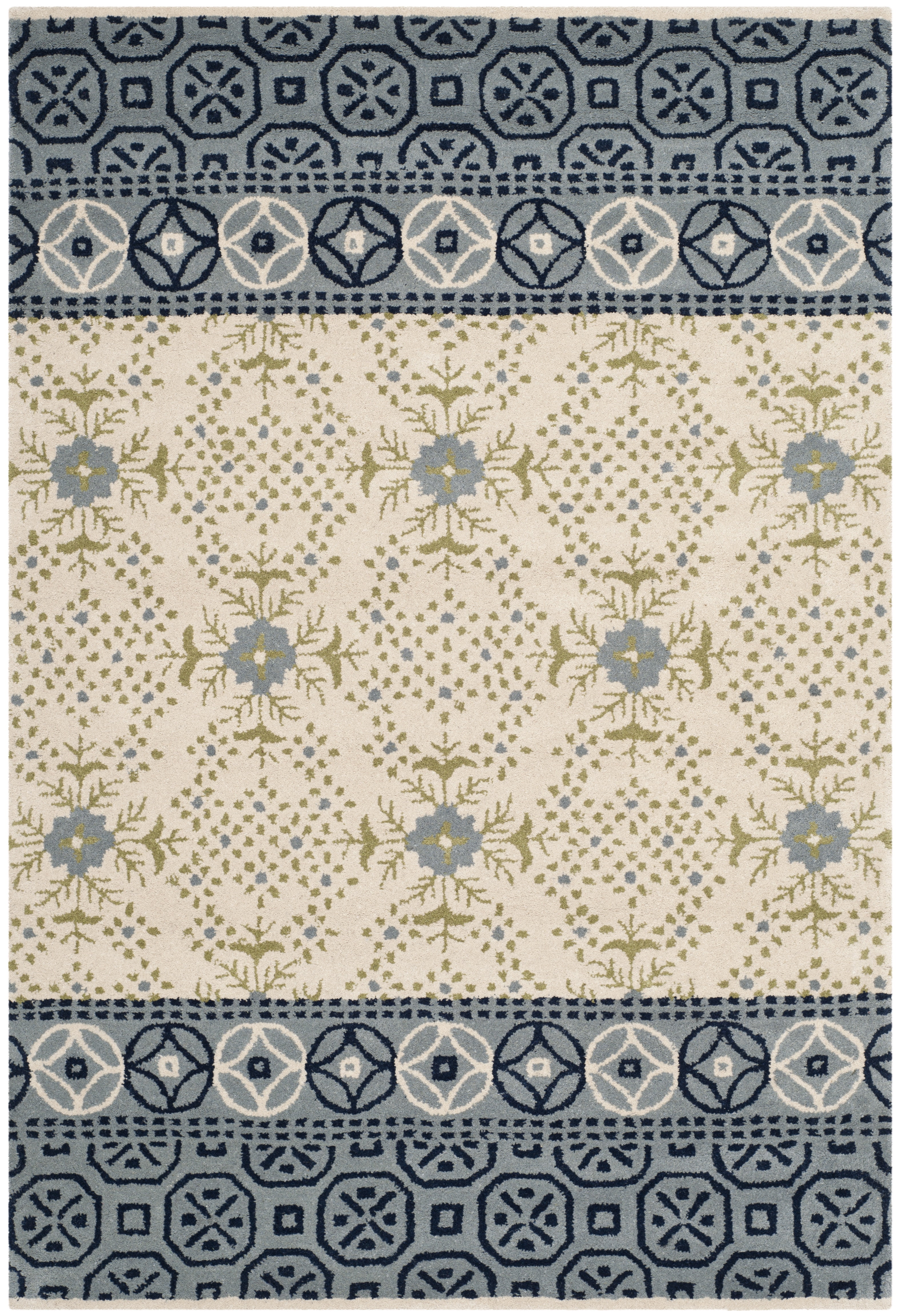 Bella Blue and Ivory Hand-Tufted Wool 4' x 6' Area Rug