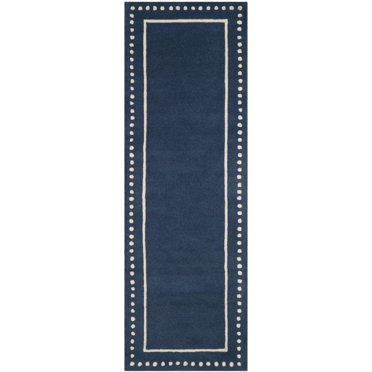 Handmade Navy Blue and Ivory Tufted Wool Area Rug 2'3" x 21'
