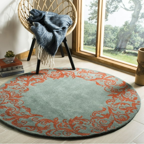 SAFAVIEH Bella Chloe Bordered Area Rug, Blue/Coral, 5' x 5' Round