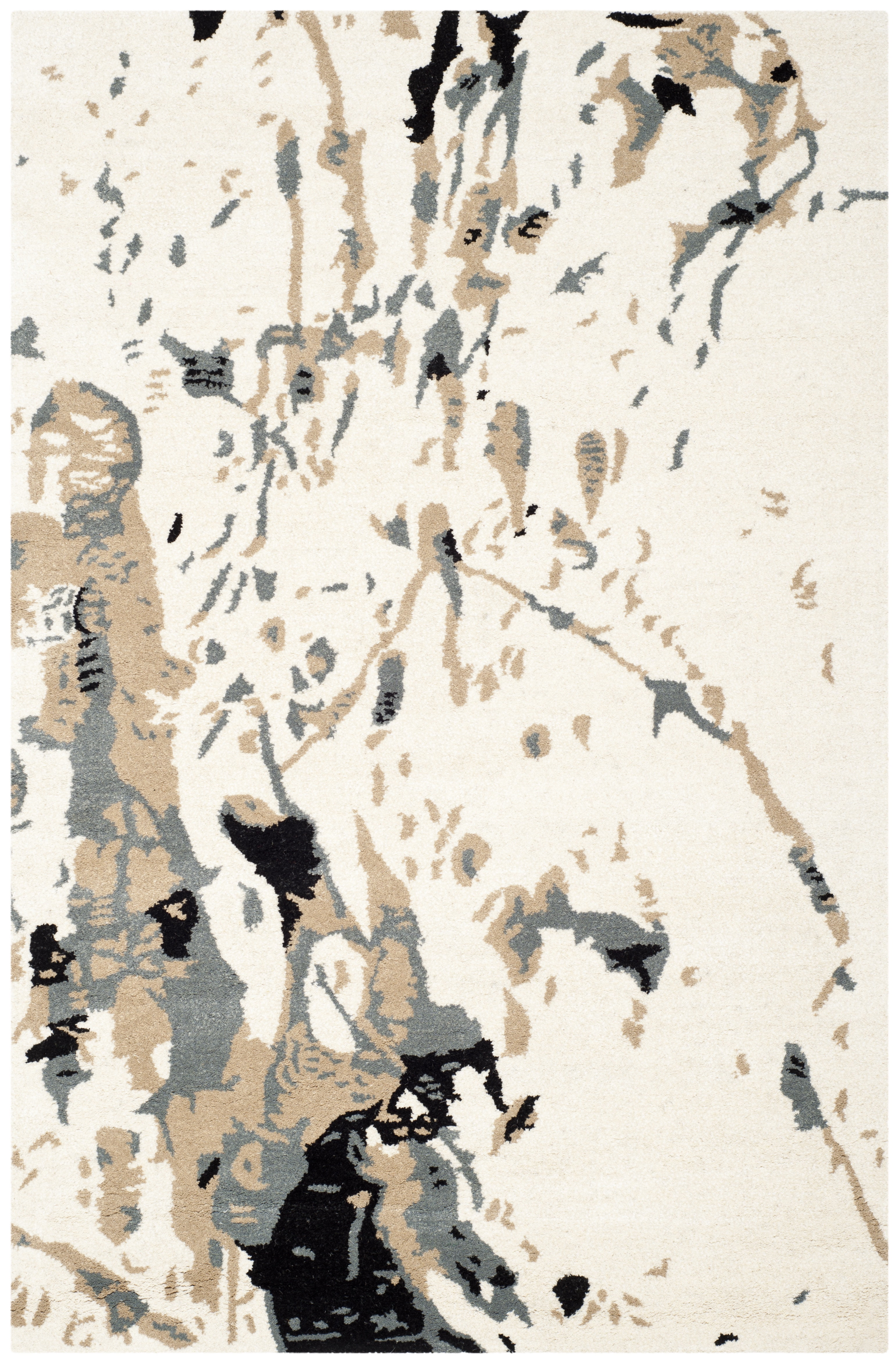 Ivory and Grey Hand-Tufted Wool Area Rug, 3' x 5'