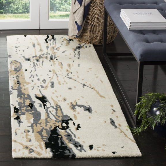 SAFAVIEH Bella Christiana Abstract Paint Splatter Wool Runner Rug, Ivory/Grey, 2'3" x 9'