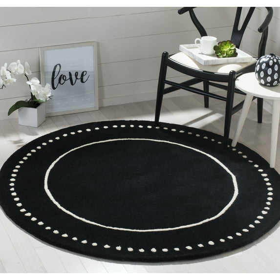 SAFAVIEH Bella Danita Bordered Wool Area Rug, Black/Ivory, 7' x 7' Round