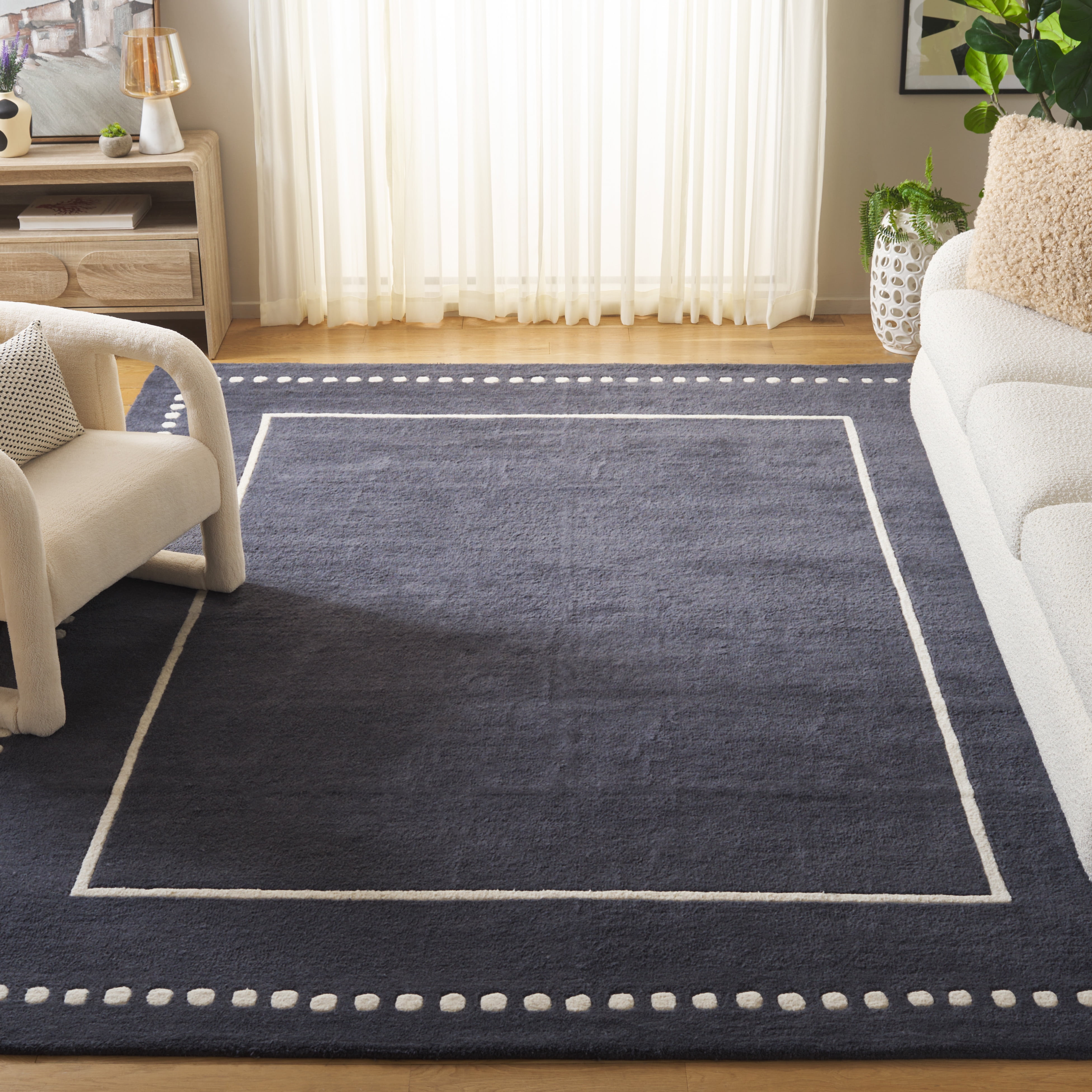 SAFAVIEH Bella Danita Bordered Wool Area Rug, Dark Grey/Ivory, 11' x 15'