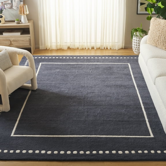 SAFAVIEH Bella Danita Bordered Wool Area Rug, Dark Grey/Ivory, 11' x 15'