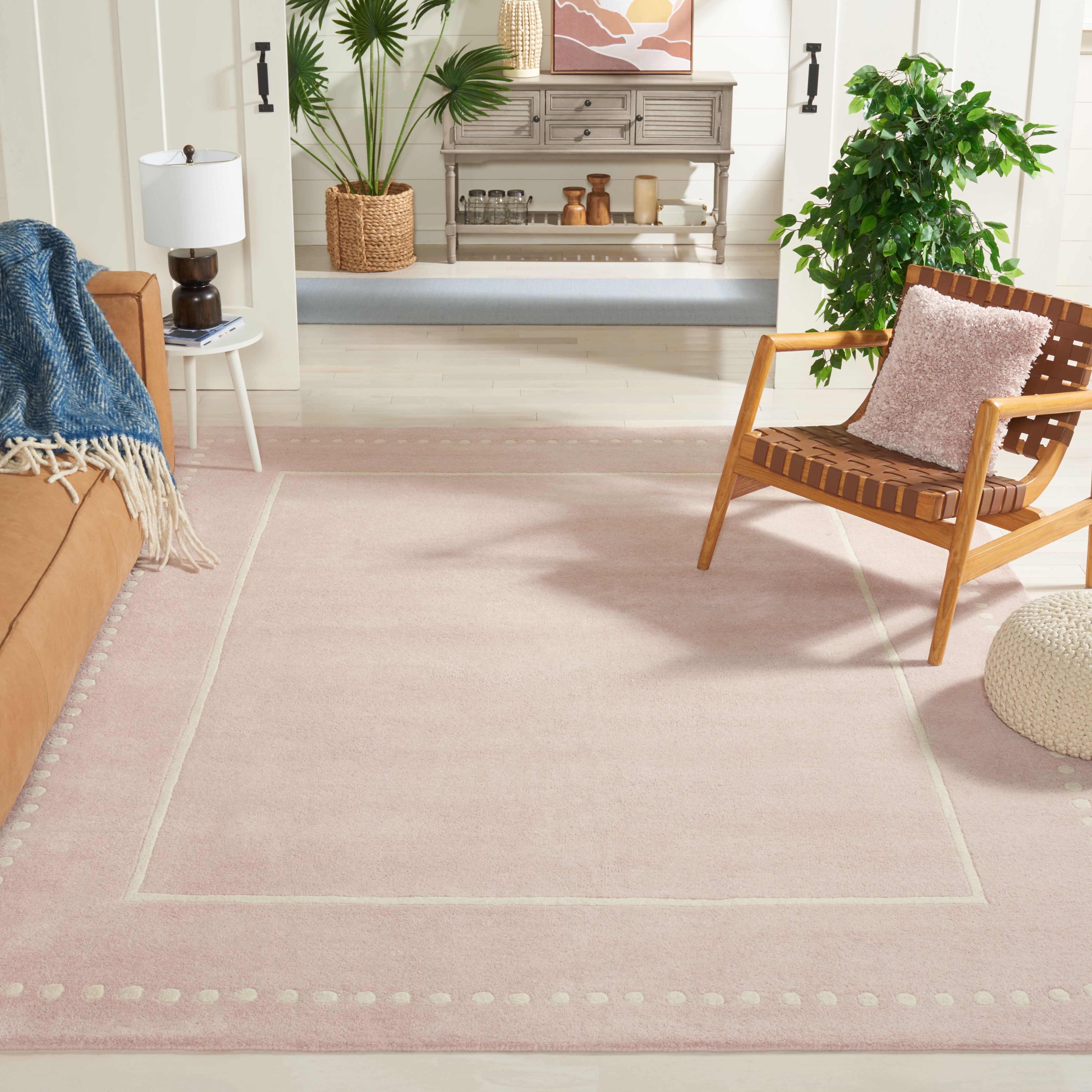 SAFAVIEH Bella Danita Bordered Wool Area Rug, Light Pink/Ivory, 11' x 15'