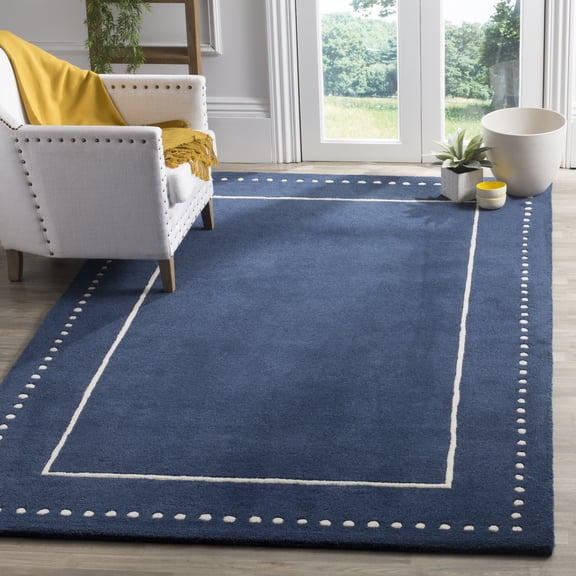 SAFAVIEH Bella Danita Bordered Wool Area Rug, Navy Blue/Ivory, 5' x 8'