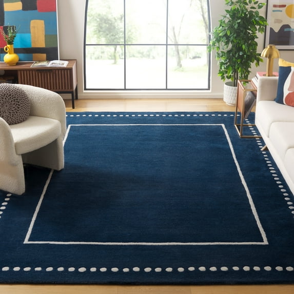 SAFAVIEH Bella Danita Bordered Wool Area Rug, Navy Blue/Ivory, 7' x 7' Square