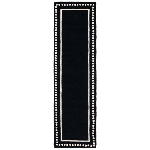 SAFAVIEH Bella Danita Bordered Wool Runner Rug, Black/Ivory, 2'3" x 19'